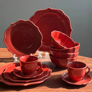 Jogo 4 Pratos de Sobremesa Cerâmica Aurora Vermelho 20cm Scalla