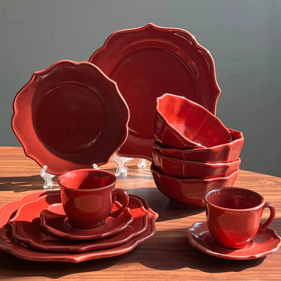 Jogo 4 Pratos de Sobremesa Cerâmica Aurora Vermelho 20cm Scalla