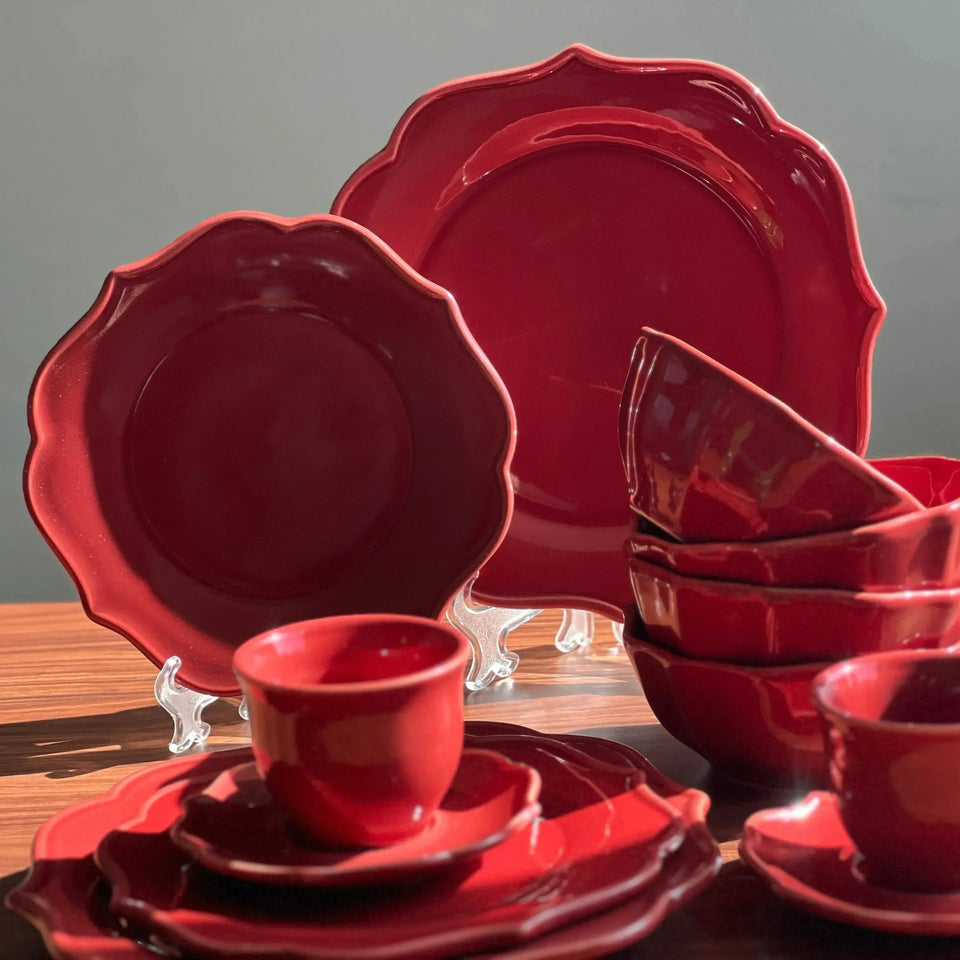 Jogo 4 Pratos de Sobremesa Cerâmica Aurora Vermelho 20cm Scalla
