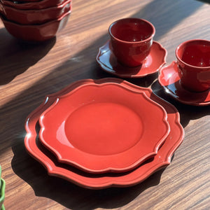 Jogo 4 Pratos de Sobremesa Cerâmica Aurora Vermelho 20cm Scalla