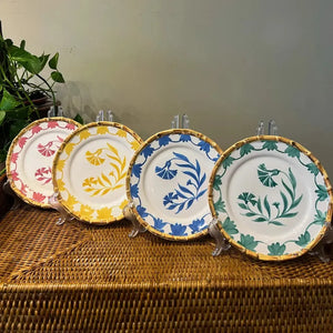 Jogo 4 Pratos de Sobremesa Cerâmica Colorful Handmade Flor Aberta 20cm Maison Blanche