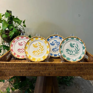 Jogo 4 Pratos de Sobremesa Cerâmica Colorful Handmade Flor Aberta 20cm Maison Blanche