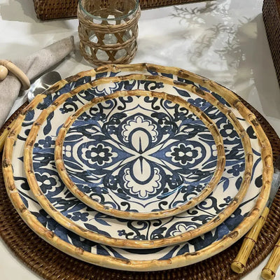Jogo 4 Pratos de Sobremesa Cerâmica Dolce Mare Azulejo Português Azul 20cm Maison Blanche