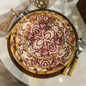 Jogo 4 Pratos de Sobremesa Cerâmica Dolce Mare Azulejo Português Vermelho 20cm Maison Blanche