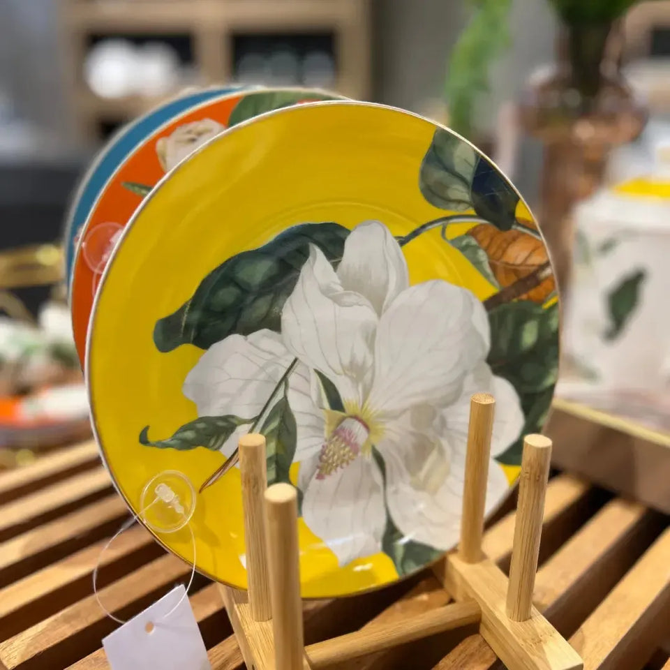 Jogo 4 Pratos de Sobremesa New Bone China Blummen Borda Dourada 20cm L'Hermitage