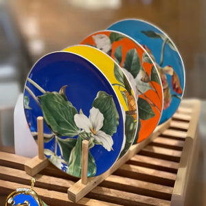 Jogo 4 Pratos de Sobremesa New Bone China Blummen Borda Dourada 20cm L'Hermitage