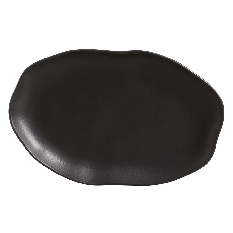 Jogo 4 Travessas Oval Rasa Média Stoneware Orgânico Preto Matte 30x20cm Porto Brasil