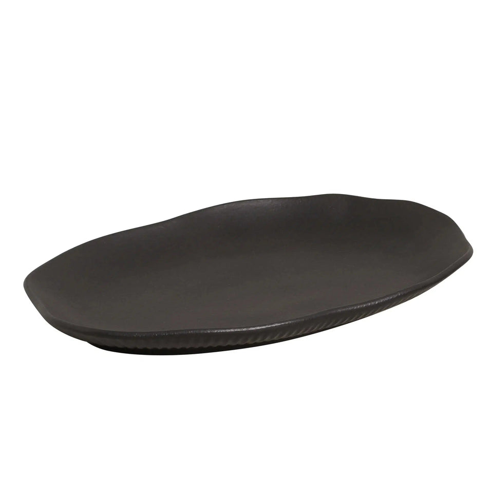 Jogo 4 Travessas Oval Rasa Média Stoneware Orgânico Preto Matte 30x20cm Porto Brasil