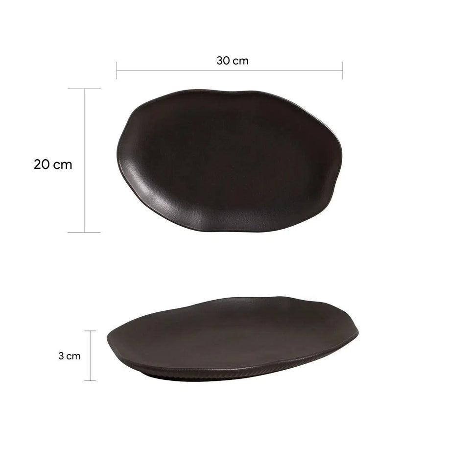 Jogo 4 Travessas Oval Rasa Média Stoneware Orgânico Preto Matte 30x20cm Porto Brasil