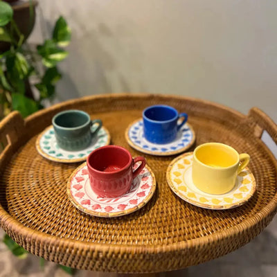 Jogo 4 Xícaras de Café Cerâmica Colorful Handmade 90ml Maison Blanche