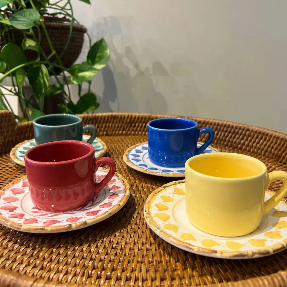 Jogo 4 Xícaras de Café Cerâmica Colorful Handmade 90ml Maison Blanche