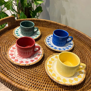 Jogo 4 Xícaras de Café Cerâmica Colorful Handmade 90ml Maison Blanche