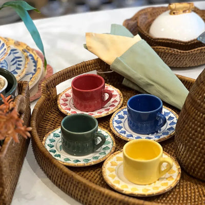 Jogo 4 Xícaras de Café Cerâmica Colorful Handmade 90ml Maison Blanche