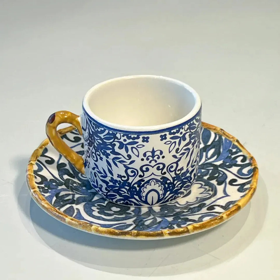 Jogo 4 Xícaras de Café Cerâmica Dolce Mare Azulejo Português Azul 90ml Maison Blanche