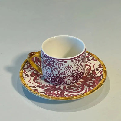 Jogo 4 Xícaras de Café Cerâmica Dolce Mare Azulejo Português Vermelho 90ml Maison Blanche