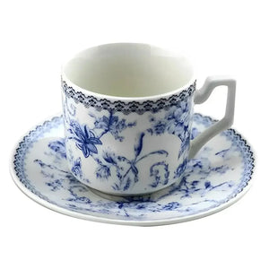 Jogo 4 Xícaras de Café com Pires New Bone China Hortênsia 90ml Azul L'Hermitage