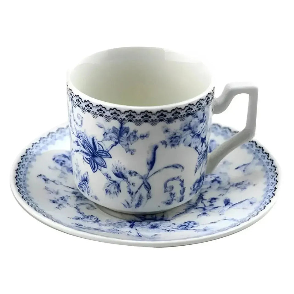 Jogo 4 Xícaras de Café com Pires New Bone China Hortênsia 90ml Azul L'Hermitage