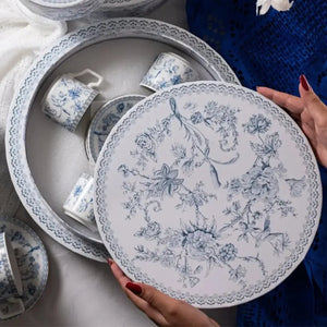 Jogo 4 Xícaras de Café com Pires New Bone China Hortênsia 90ml Azul L'Hermitage