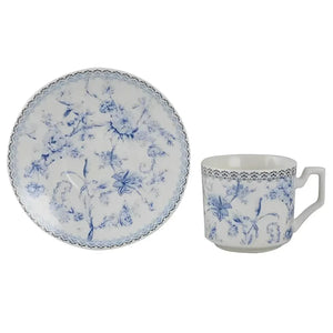 Jogo 4 Xícaras de Café com Pires New Bone China Hortênsia 90ml Azul L'Hermitage