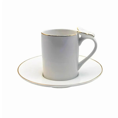 Jogo 4 Xícaras de Café com Pires New Bone China Papillon Borboleta Borda Dourada 100ml L'Hermitage