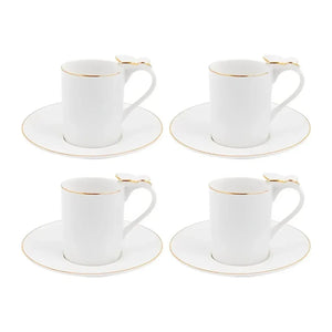 Jogo 4 Xícaras de Café com Pires New Bone China Papillon Borboleta Borda Dourada 100ml L'Hermitage