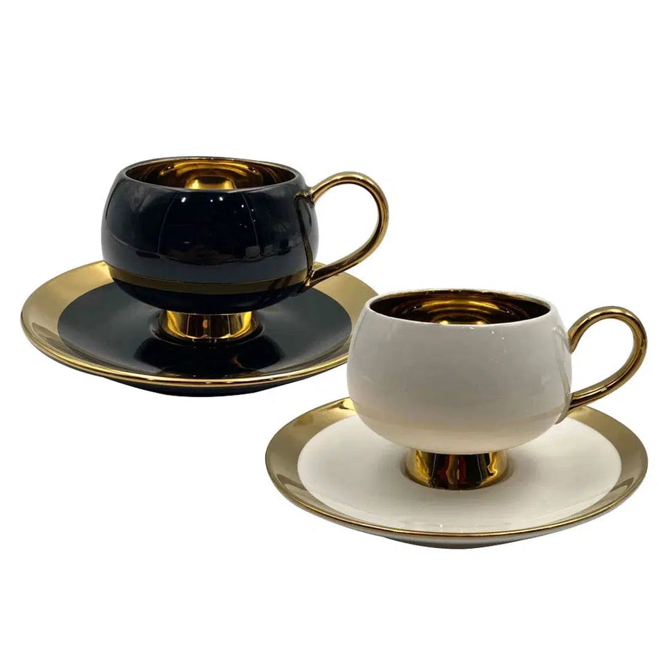 Jogo 4 Xícaras De Café Com Pires New Bone China Thari Borda