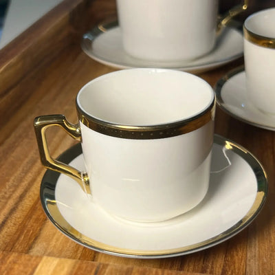 Jogo 4 Xícaras de Café com Pires Porcelana Borda Dourada Olimpo 100ml L'Hermitage
