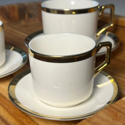 Jogo 4 Xícaras de Café com Pires Porcelana Borda Dourada Olimpo 100ml L'Hermitage