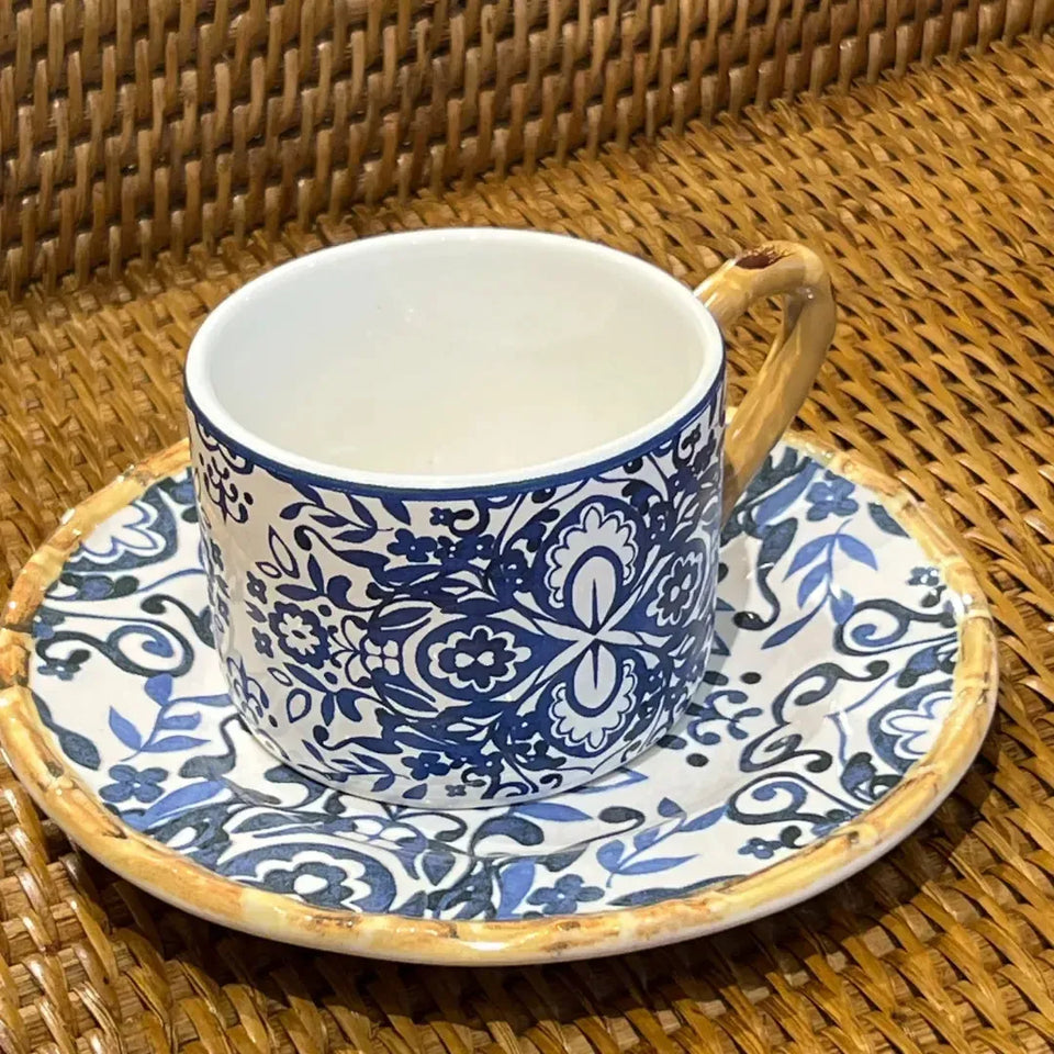 Jogo 4 Xícaras de Chá Cerâmica Dolce Mare Azulejo Português Azul 190ml Maison Blanche