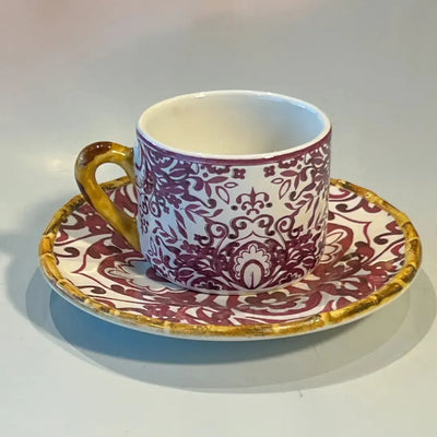 Jogo 4 Xícaras de Chá Cerâmica Dolce Mare Azulejo Português Vermelho 190ml Maison Blanche