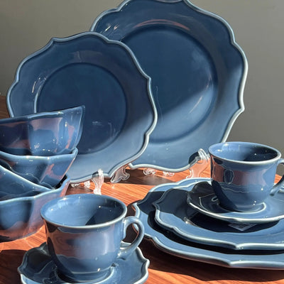 Jogo 4 Xícaras de Chá com Pires Cerâmica Aurora Azul 150ml Scalla