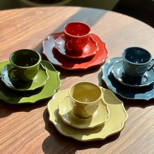 Jogo 4 Xícaras de Chá com Pires Cerâmica Aurora Colorida 150ml Scalla