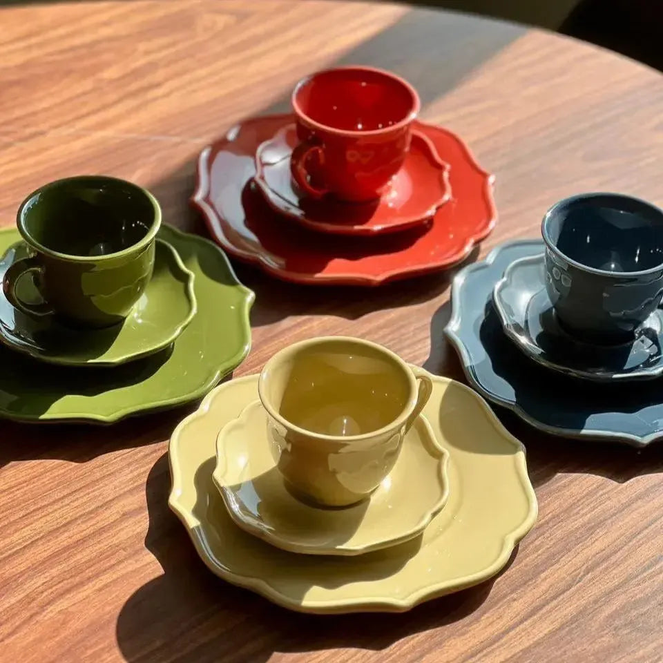 Jogo 4 Xícaras de Chá com Pires Cerâmica Aurora Colorida 150ml Scalla