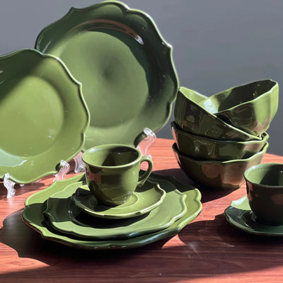 Jogo 4 Xícaras de Chá com Pires Cerâmica Aurora Verde 150ml Scalla