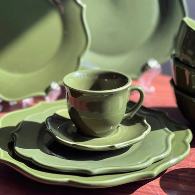 Jogo 4 Xícaras de Chá com Pires Cerâmica Aurora Verde 150ml Scalla