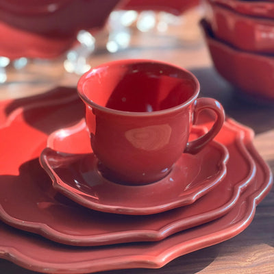 Jogo 4 Xícaras de Chá com Pires Cerâmica Aurora Vermelho 150ml Scalla