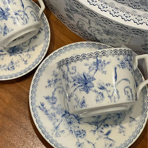 Jogo 4 Xícaras de Chá com Pires New Bone China Hortênsia 220ml Azul L'Hermitage