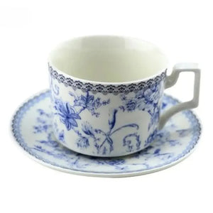 Jogo 4 Xícaras de Chá com Pires New Bone China Hortênsia 220ml Azul L'Hermitage