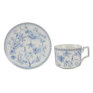 Jogo 4 Xícaras de Chá com Pires New Bone China Hortênsia 220ml Azul L'Hermitage