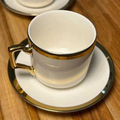 Jogo 4 Xícaras de Chá com Pires Porcelana Borda Dourada Olimpo 200ml L'Hermitage