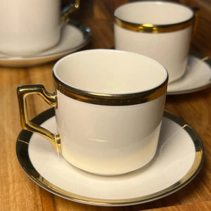 Jogo 4 Xícaras de Chá com Pires Porcelana Borda Dourada Olimpo 200ml L'Hermitage