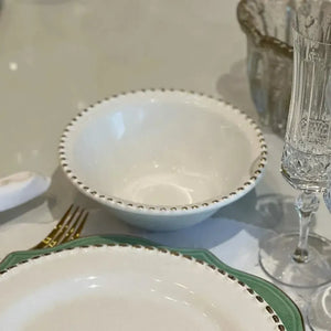 Jogo 6 Bowls Cerâmica Brasilis Branco com Filete de Ouro 400ml Scalla