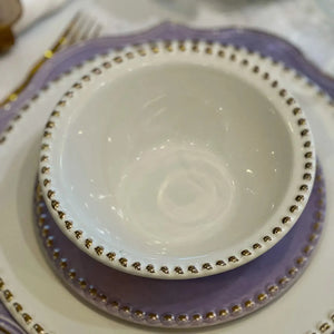 Jogo 6 Bowls Cerâmica Brasilis Branco com Filete de Ouro 400ml Scalla