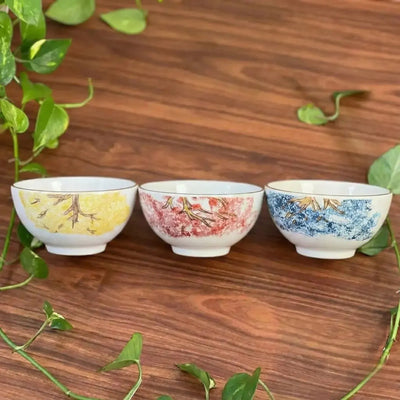 Jogo 6 Bowls Cerâmica Cerâmica com Filete Ouro Ypê Colorido 450ml Scalla