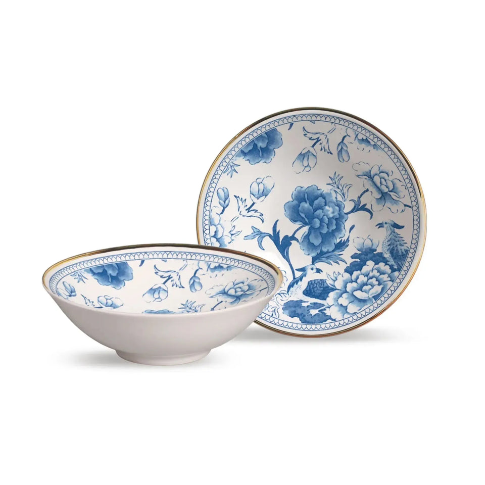 Jogo 6 Bowls Cerâmica Chinese Blue Filete Ouro 300ml Alleanza