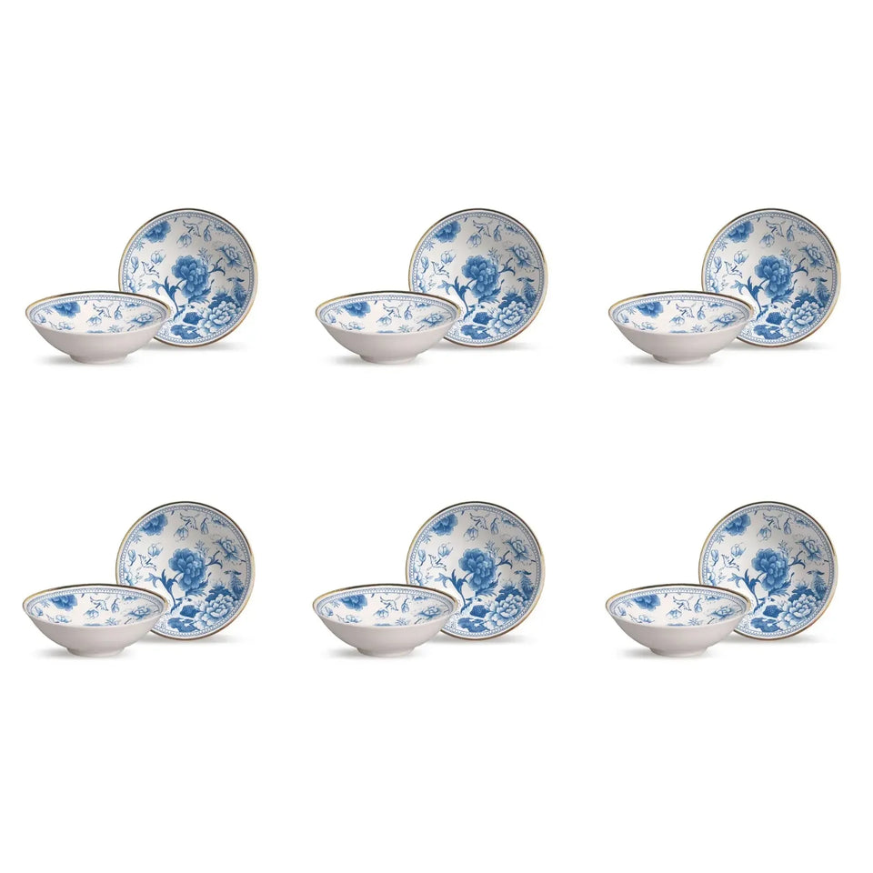 Jogo 6 Bowls Cerâmica Chinese Blue Filete Ouro 300ml Alleanza