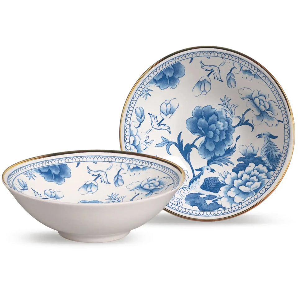 Jogo 6 Bowls Cerâmica Chinese Blue Filete Ouro 300ml Alleanza