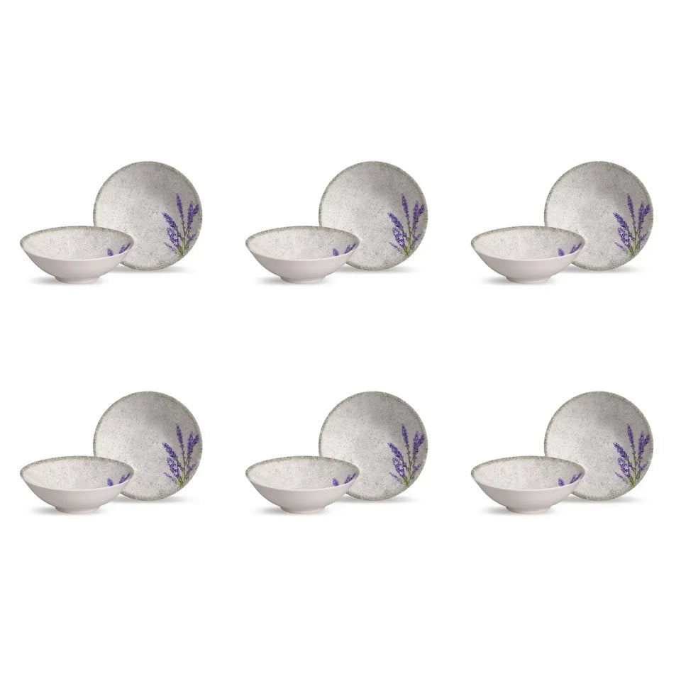 Jogo 6 Bowls Cerâmica Decorado Alfazema 300ml Alleanza