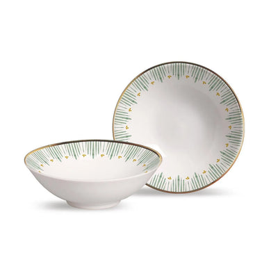 Jogo 6 Bowls Cerâmica Decorado Donatella Filete Ouro 300ml Alleanza