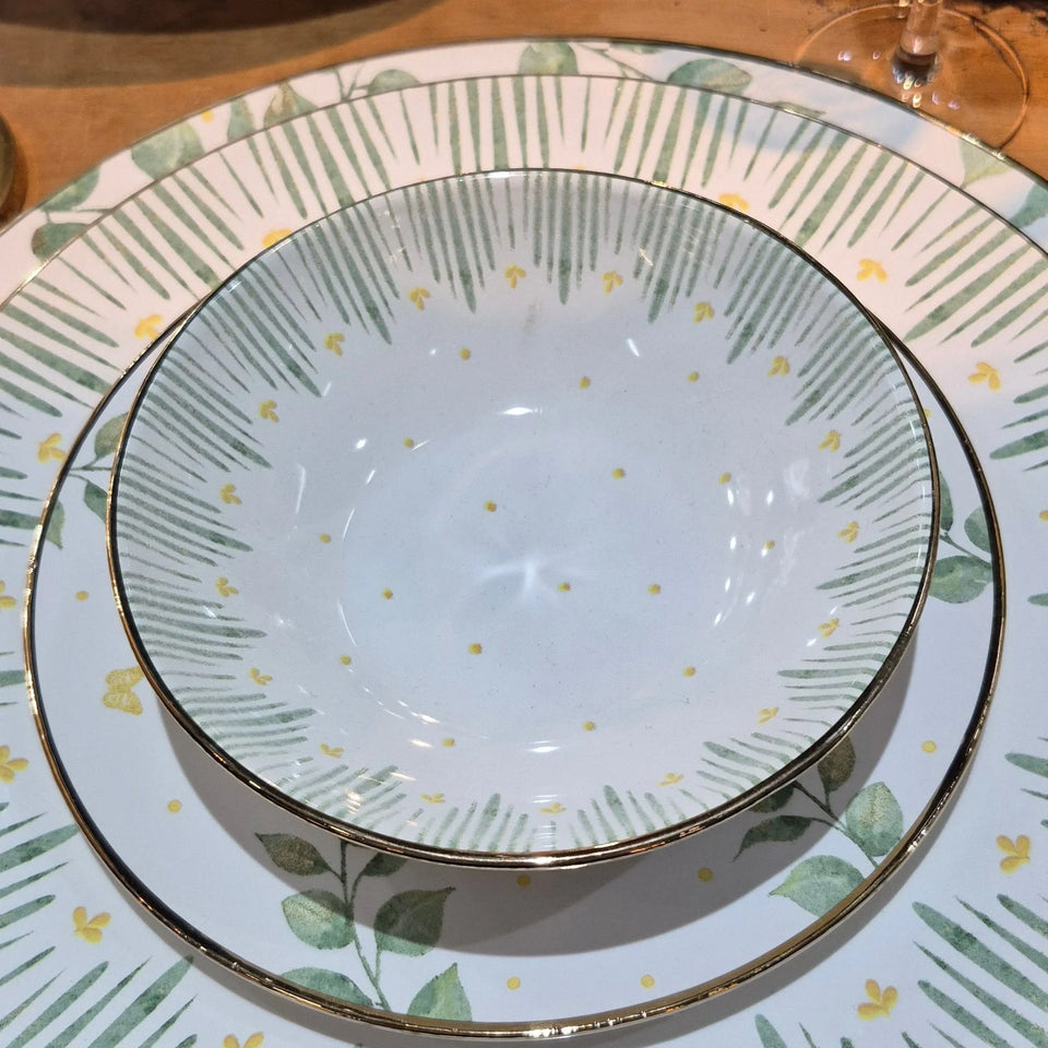 Jogo 6 Bowls Cerâmica Decorado Donatella Filete Ouro 300ml Alleanza